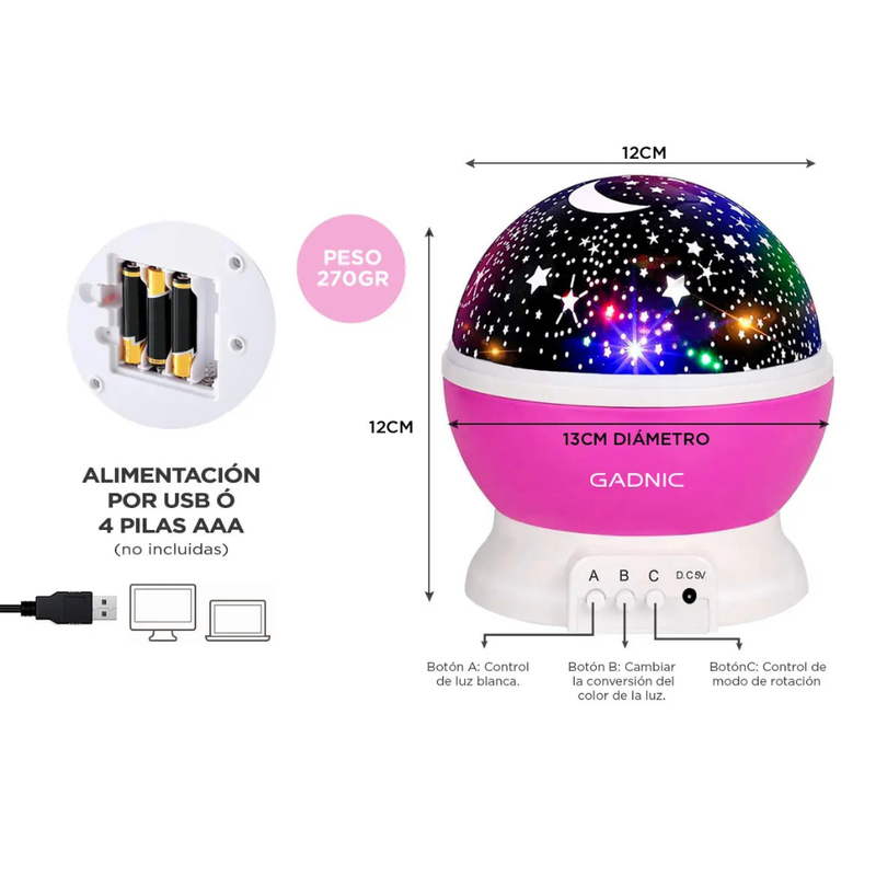 Lampara Velador  Giratorio Luces Estrellitas