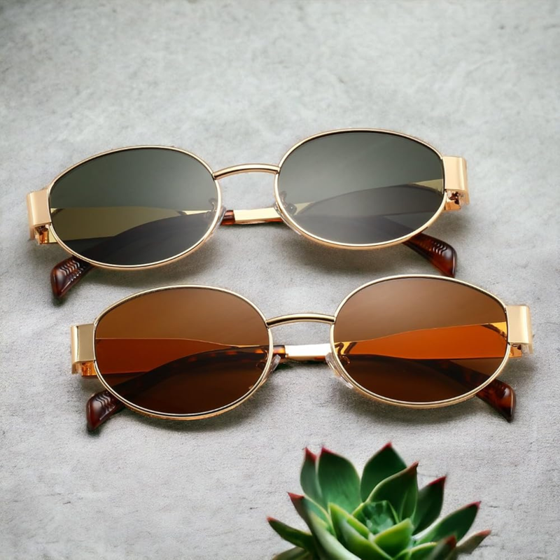 Lentes de Sol Ovalados Vintage con Armazón Dorado