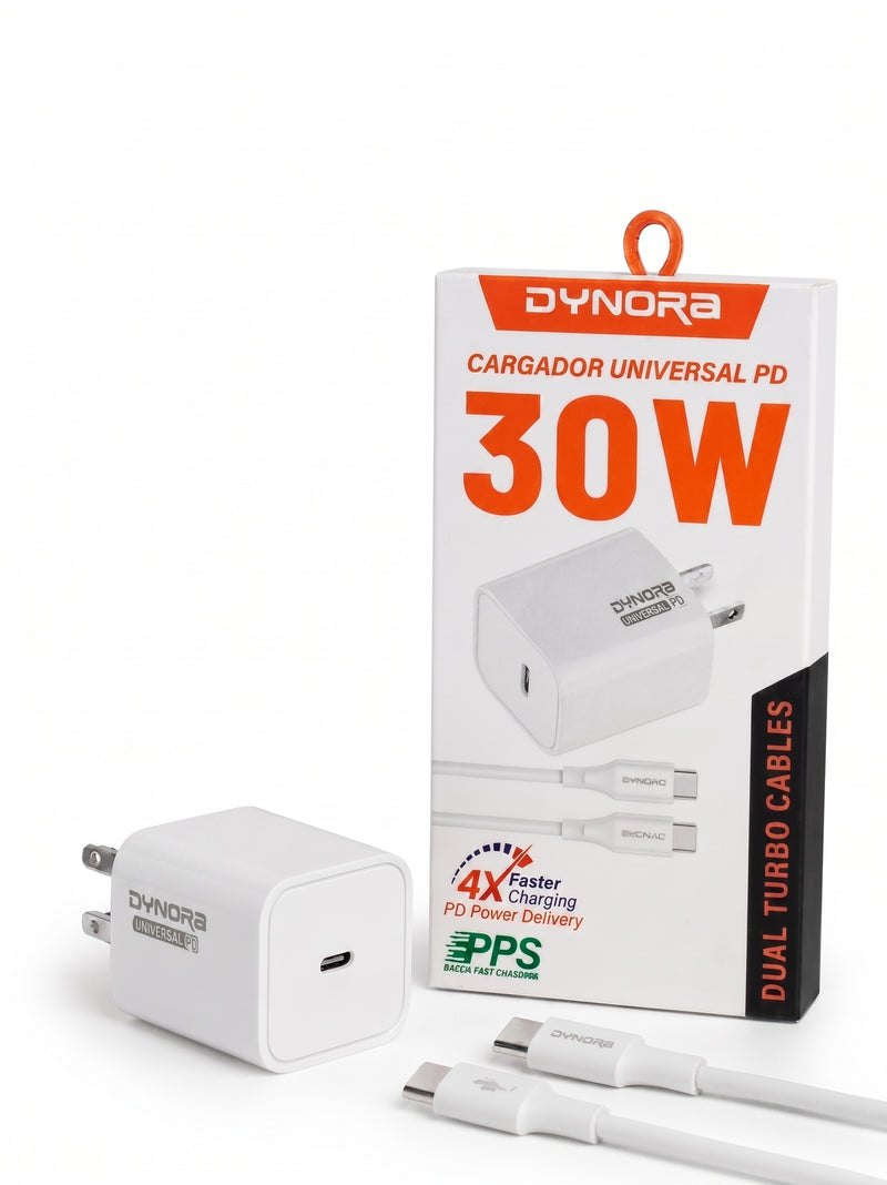 Cargador Turbo 30W Ficha C Con Cable C A C Dynora