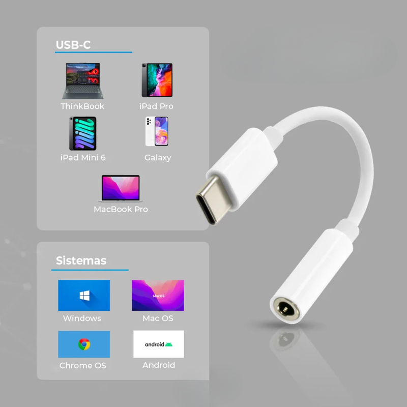 Adaptador Tipo C a Jack 3.5mm Audio