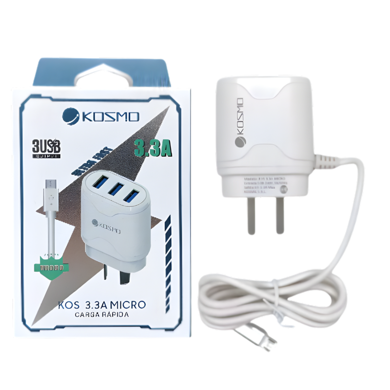 Cargador Kosmo 3.3A con Cable Integrado (V8)+