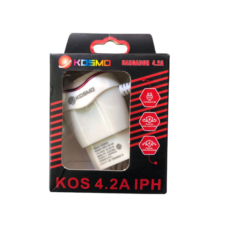 Cargador Kosmo 4.2A con Cable Integrado (Lightning)