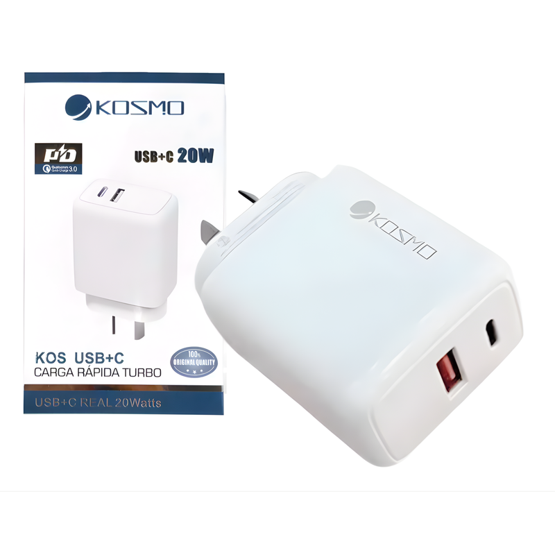 Cabezal Rápido 20W Ficha USB+C Kosmo