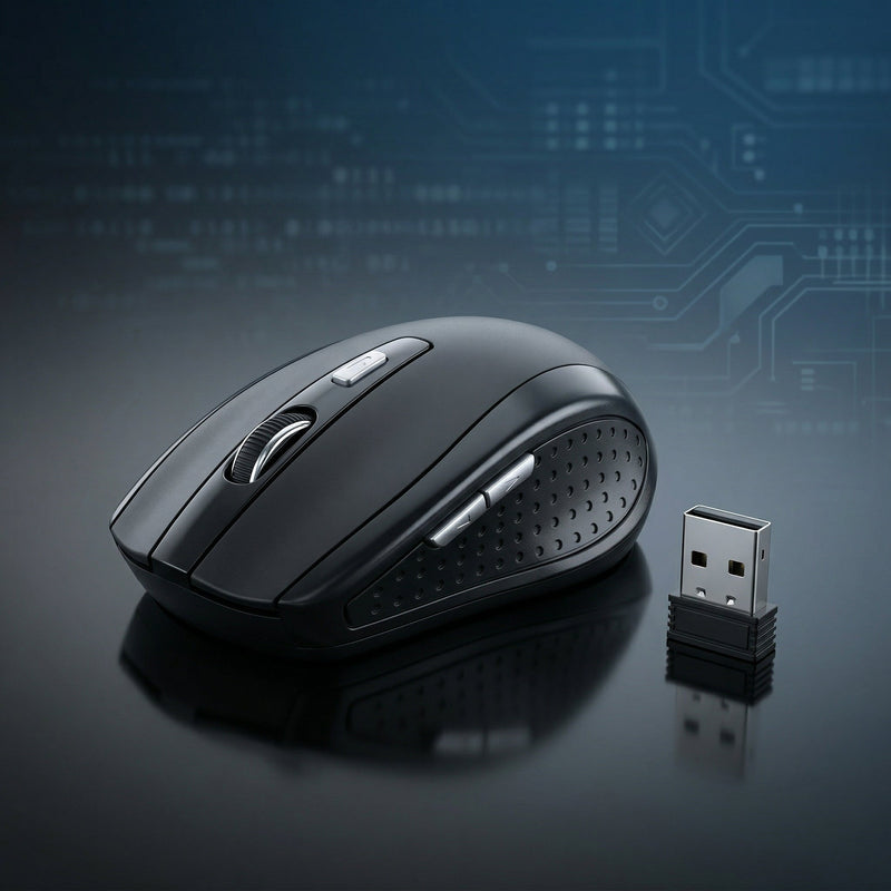Mouse Inalámbrico Común a Pilas y Adaptador USB