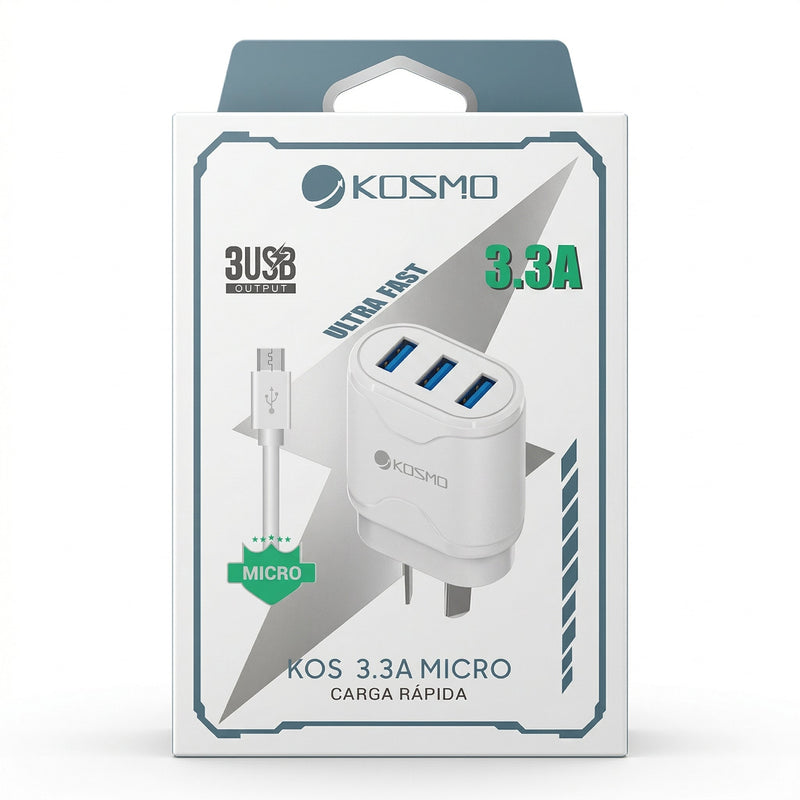 Cargador Kosmo 3.3A con Cable Integrado (V8)+