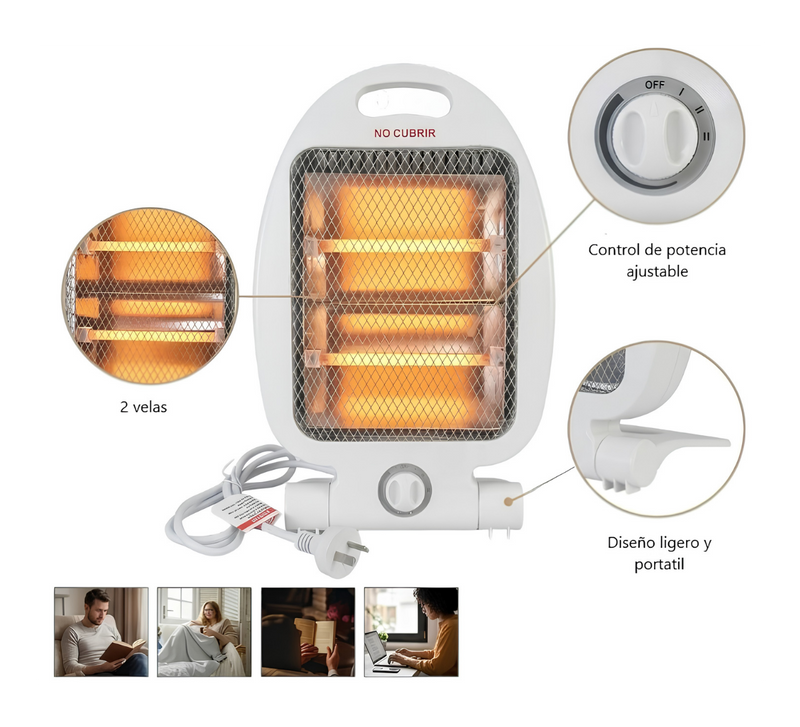 Estufa Alógena Eléctrica 2 Velas 800w