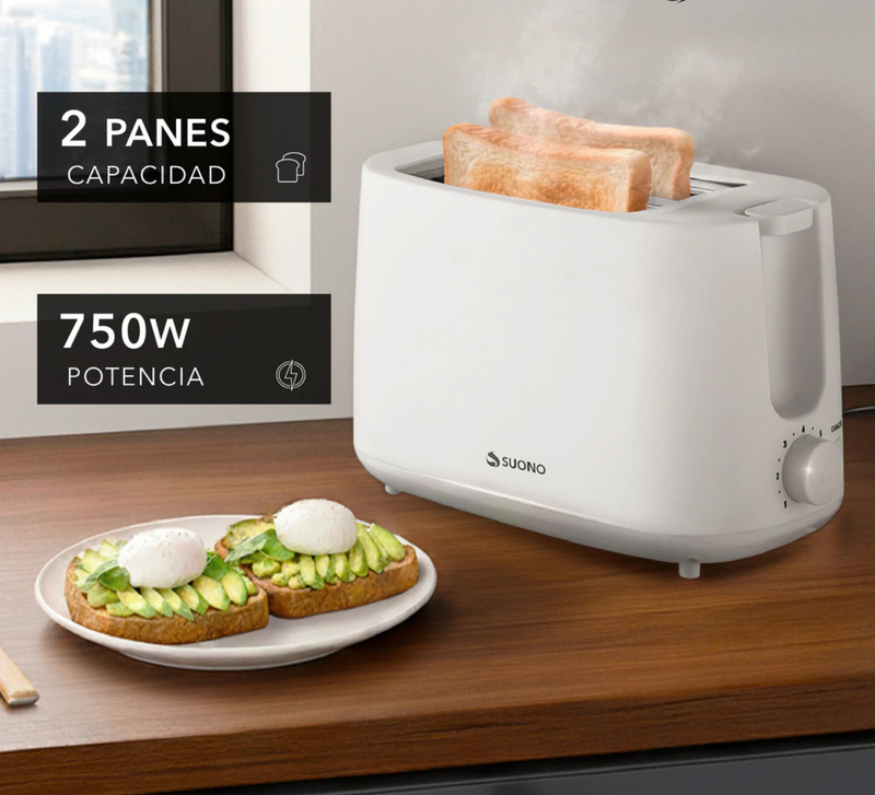 Tostadora Eléctrica 750W Capacidad 2 Panes