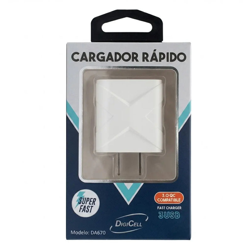 Cargador Digi-cell  TIPO C 7.2A 3 SALIDAS USB  – Carga Rápida