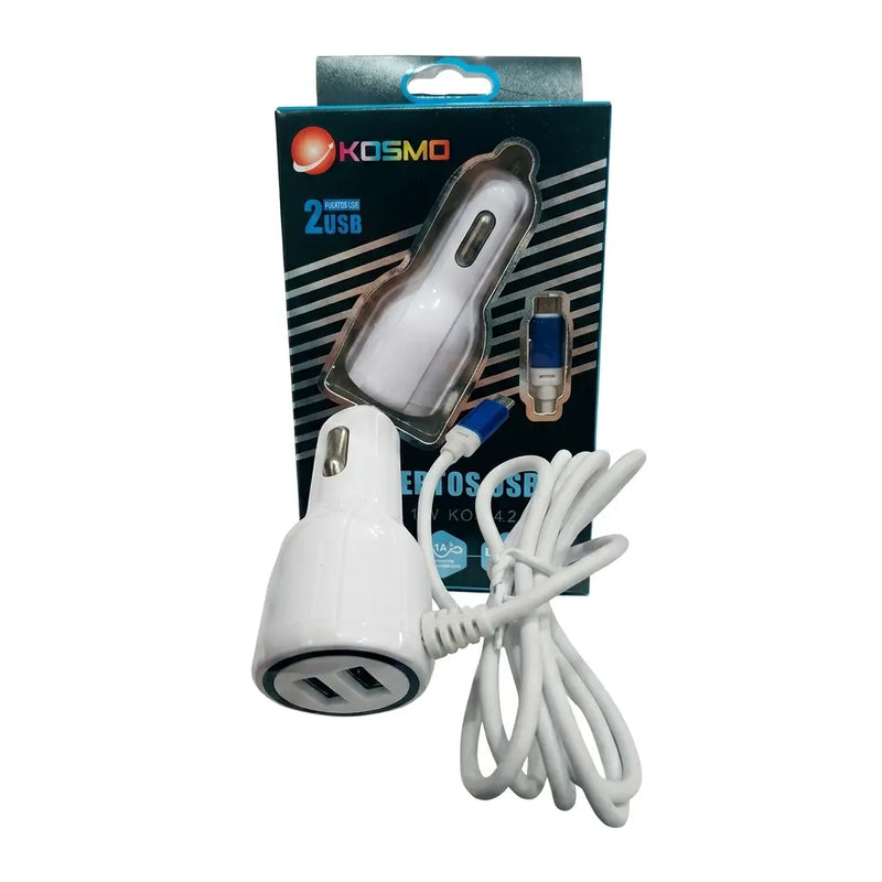 Cargador Rapido Auto 12V 4.2A V8 2 Puertps KOSMO