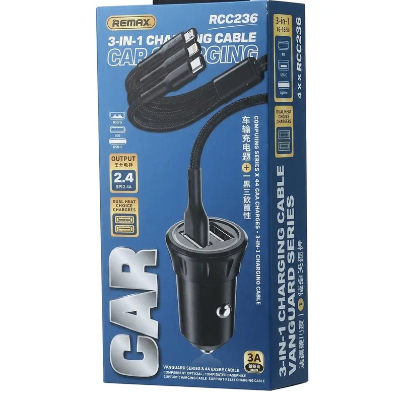 Cargador de Auto 3 en 1 REMAX RCC236
