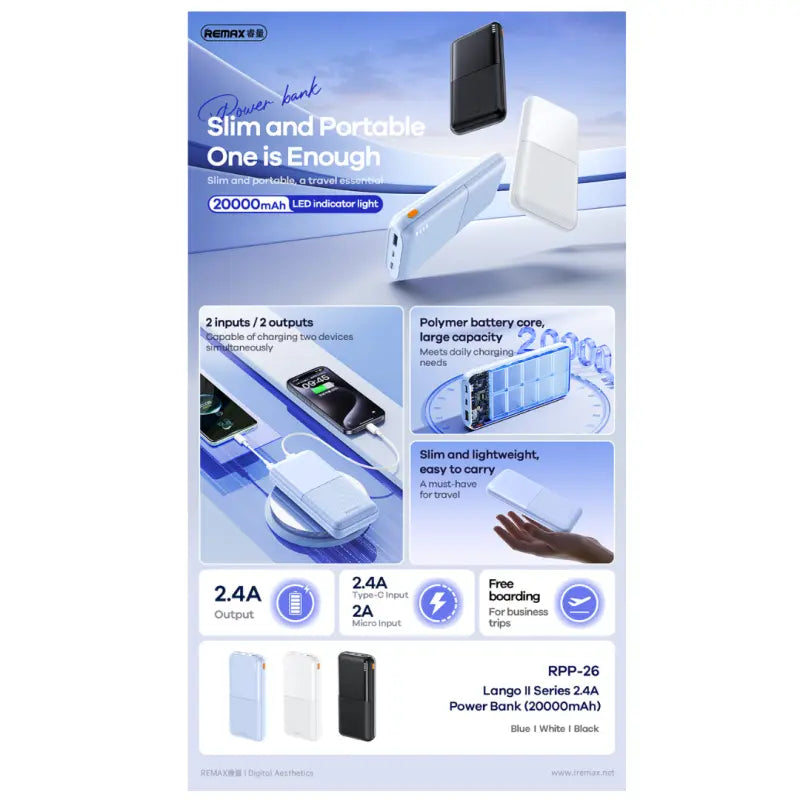 Power Bank 20.000MAH RPP-26 REMAX