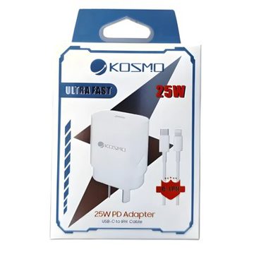 Cargador turbo 25W ficha C con cable C a iPhone Kosmo