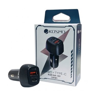 Cabezal cargador turbo para auto USB + C 6A 38W Kosmo