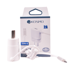 Cargador Kosmo 2A con Cable Tipo C Incorporado + Puerto USB Adicional