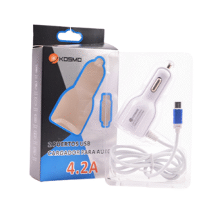 Cargador de Auto Kosmo 4.2A – Carga Rápida con 2 Puertos USB + Cable Tipo C