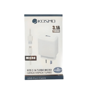Cargador Kosmo 3.1A "TURBO" con Cable Desmontable V8 – Carga Rápida